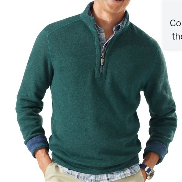 Tommy Bahama Flipshore Reversible 1/2-Zip Pullover Size Large in Green & Blue - Picture 1 of 9